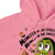 Pink hoodie with Halloween-themed design featuring a monster and candy corn.