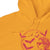 Yellow hoodie with pink bat and woman illustration on a white background