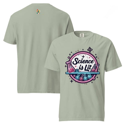 Light gray t-shirt with 'Science is Lit' design on a white background