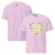 Pink t-shirt with a colorful heart design and text on a white background
