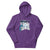 Purple hoodie with graphic design on a white background