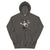Gray hoodie with a witch design on a white background