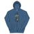 Blue hoodie with graphic design on a white background