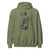 Green hoodie with graphic design on a white background