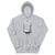 Gray hoodie with a graphic design on a white background