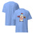 Light blue t-shirt with a cartoon milk bottle character lifting weights and text 'Mom Strength Unmatched' on a white background.