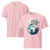Pink t-shirt with a graphic of a globe and 'Global Heroes' text on a white background