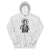 Gray hoodie with a graphic of a person wearing a mask and text 'Masked Up & Saving Lives' on a white background.