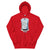 Red hoodie with a graphic design on a white background