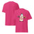 Pink t-shirt with cartoon milk bottle character and 'Mom Strength Unmatched' text, shown from front and back.