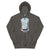Gray hoodie with a coffee cup graphic and text on a white background