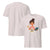Ice grey t-shirt with cartoon character holding a laptop and coffee cup on a white background