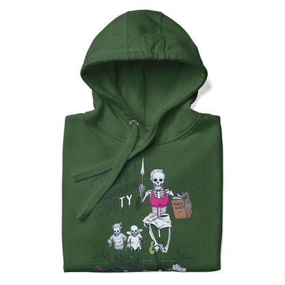 Green hoodie with a skeleton design on a white background