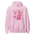 Pink hoodie with a graphic design of a woman and text 'Full Moon Mama Vibes' on a white background