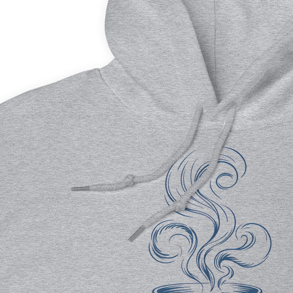 Gray hoodie with blue steam design on a white background