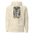 Beige hoodie with a graphic design and text 'Haunted Hallways, Healing Hands' on a white background