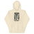 Beige hoodie with a graphic design on the chest featuring text 'Haunted Hallways, Healing Hands'.