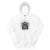 White hoodie with spider graphic and text on a white background