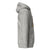 Gray hoodie with a patch on the sleeve against a white background