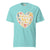 Light blue t-shirt with a colorful heart design and text on a white background