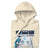 Beige hoodie with graphic design of a medical scene and 'Code Blue' text on a white background
