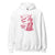 White hoodie with red graphic design on a white background