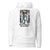 White hoodie with 'Haunted Hallways, Healing Hands' graphic on a white background