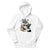 White hoodie with graphic design on a white background