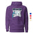 Purple hoodie with graphic design on a white background