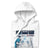 White hoodie with a graphic design on a white background
