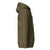 Olive green hoodie with patches on a white background