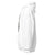 White hoodie with a brand logo on the chest against a white background