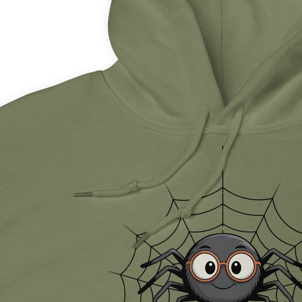 Green hoodie with a spider design on a white background