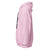 Pink hoodie with a black graphic on the sleeve against a white background