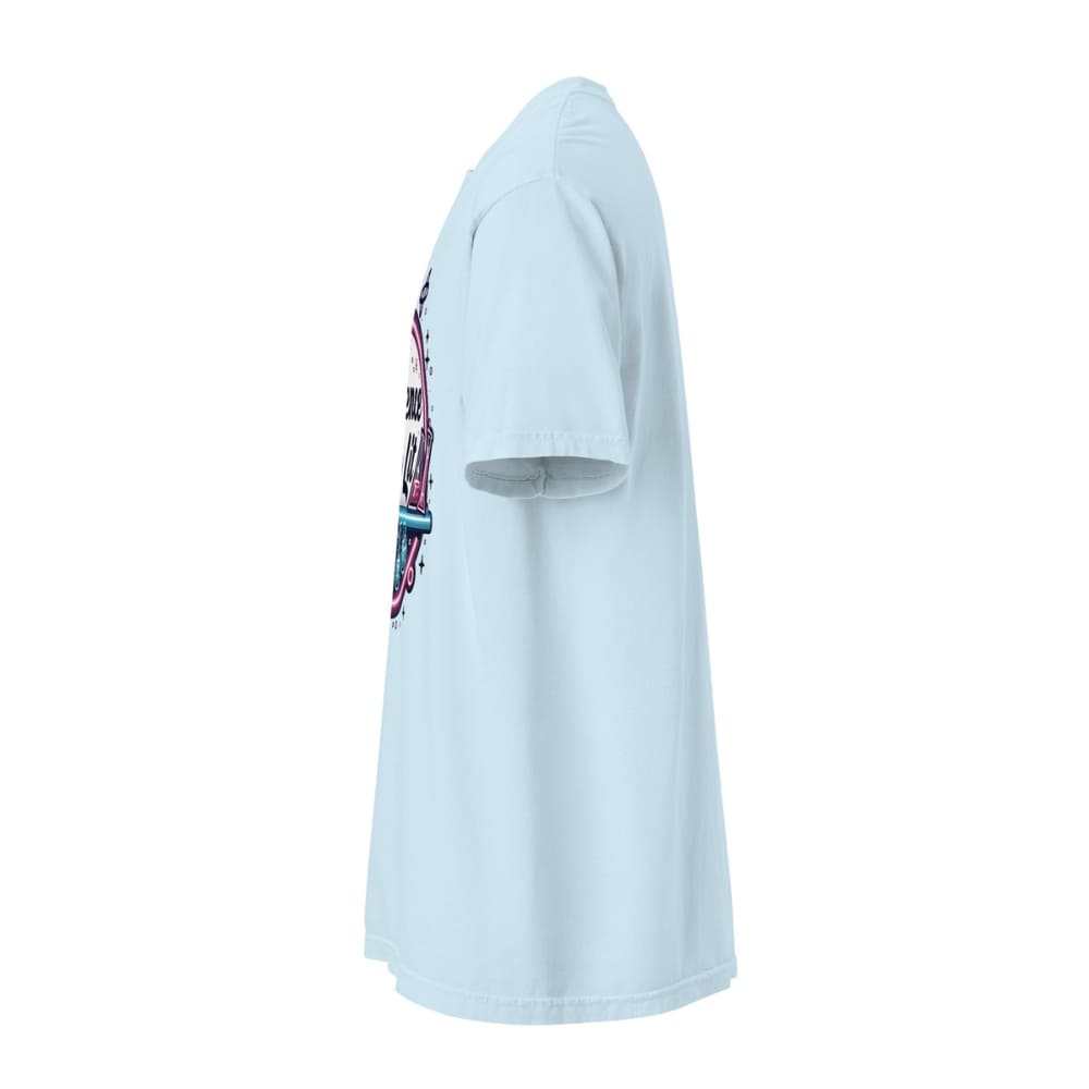 Light blue t-shirt with a graphic design on a white background