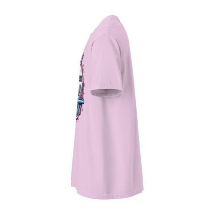 Light purple t-shirt with graphic design on a white background