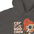 Dark gray hoodie with a graphic of a woman with red hair and sunglasses and text 'CEO of the Boo Crew'.