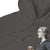 Gray hoodie with a graphic of a woman holding a coffee cup on a white background