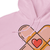 Pink hoodie with a graphic design of a heart and a box on a white background