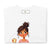 White t-shirt with an illustration of a girl holding a cup on a white background