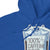 Blue hoodie with a graphic of a coffee cup and '100% caffeine drip' text on a white background