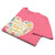 Pink t-shirt with a colorful heart design and text on a white background