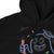 Black hoodie with colorful graphic design on a white background