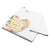White t-shirt with colorful graphic design and text on a white background