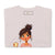 Ice grey t-shirt with an illustration of a girl holding a cup on a white background
