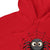 Red hoodie with a spider graphic on a white background