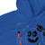 Blue hoodie with cartoon character holding a marker and graduation cap on a white background