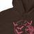 Brown hoodie with pink bat and woman design on a white background