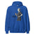 Blue hoodie with a graphic of a person holding a coffee cup and text 'Coffee first, Chart later.' on a white background.