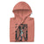 Pink hoodie with a graphic design on a white background